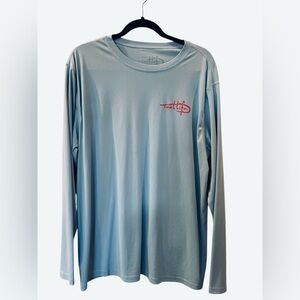 Reel Life Mens Blue Logo Crew American Flag Long Sleeve Shirt Size: XL